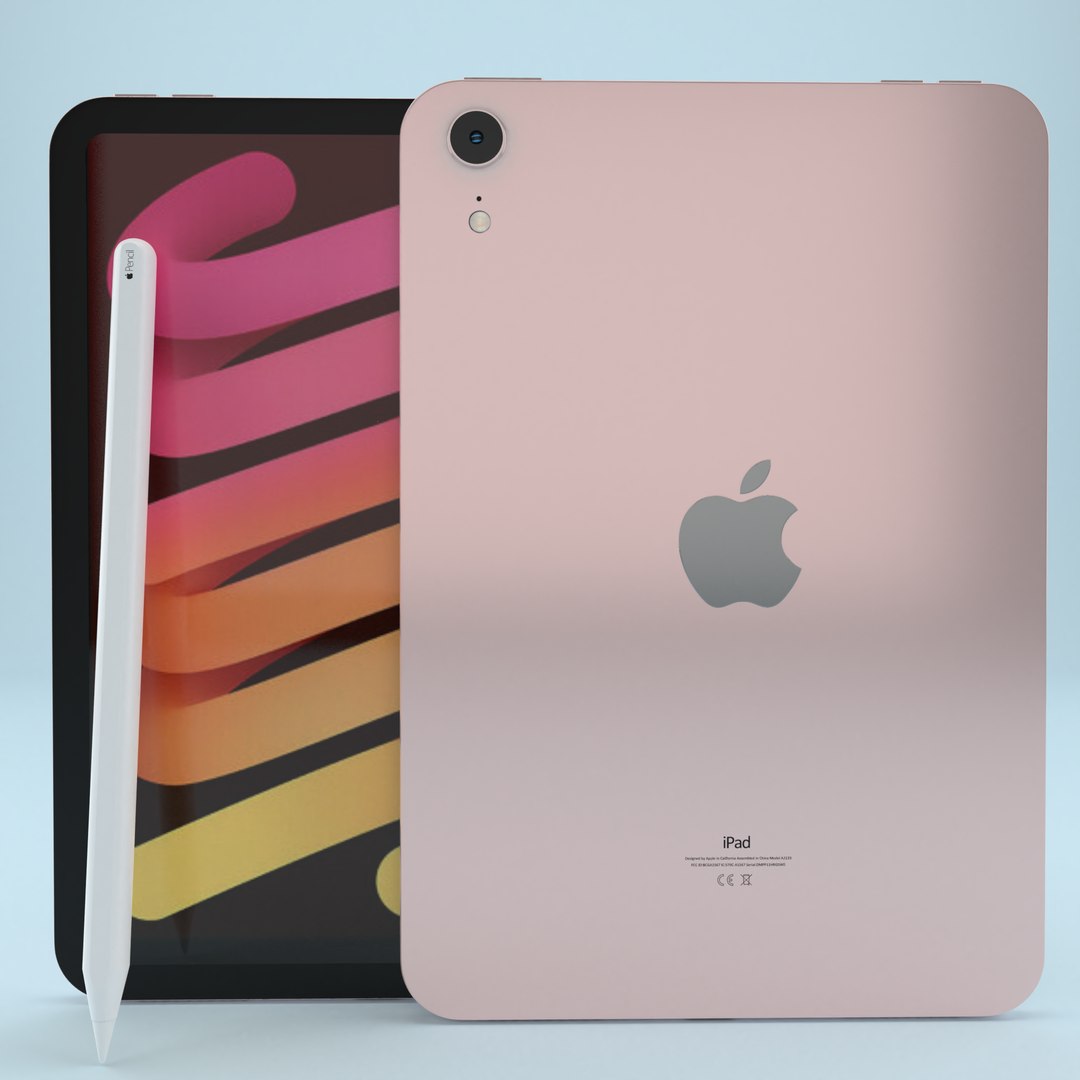 IPad mini 2021 Pink With Apple Pencil and Smart Case 3D model
