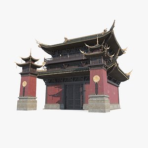 3D Partial Hall of Ancient Asian Architecture model