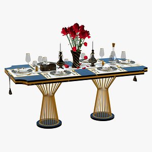 3D Luxury Dining Table Set 6 Seater
