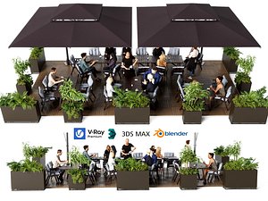 3D Modern Outdoor Restaurant Patio and Cafe Dining Scene model