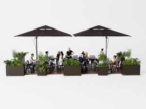 3D Modern Outdoor Restaurant Patio and Cafe Dining Scene model