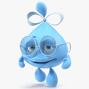 water droplet cartoon lady character 3D model