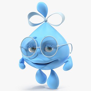 Water Droplet Cartoon Lady Character Rigged 3D Model