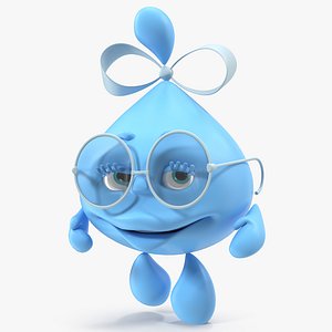 Water Droplet Cartoon Lady Character Rigged 3D Model