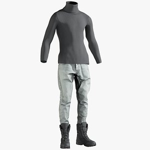 Men's Jeans with Pullover and Boots