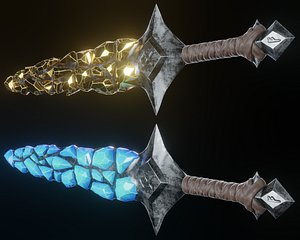 3D stylized sword ice gold model