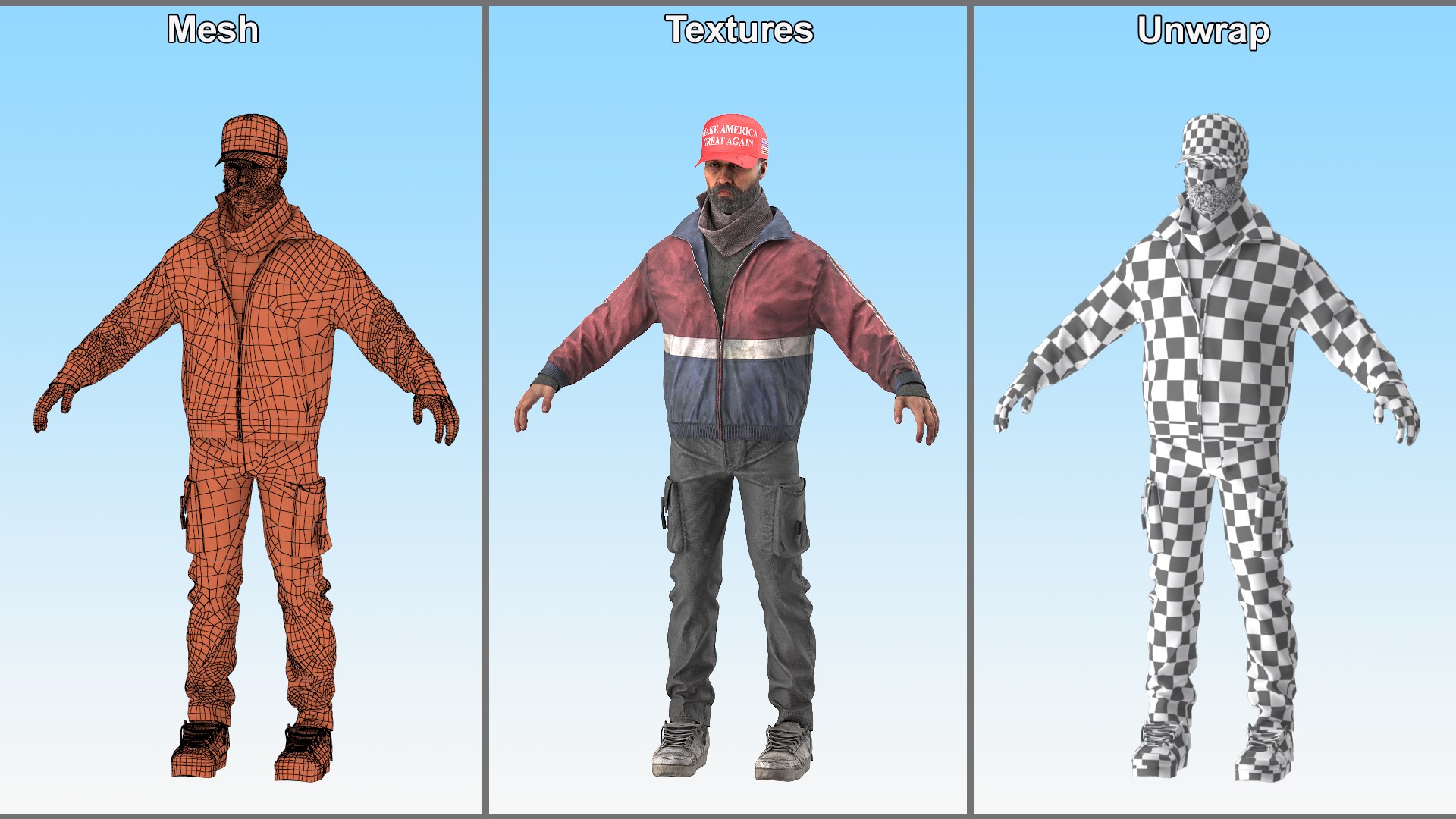 Homeless Man Wearing Trump Cap 3D https://p.turbosquid.com/ts-thumb/43/AnD9MG/4p/homeless_man_wearing_trump_cap_015/jpg/1734412535/1920x1080/fit_q87/4fd0be388613744c0092e3b119895412d7d54e89/homeless_man_wearing_trump_cap_015.jpg