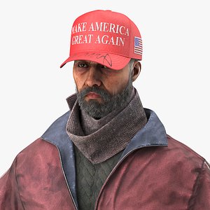 Homeless Man Wearing Trump Cap 3D