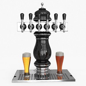 Beer Dispenser Tower and Beer Glass 3D model