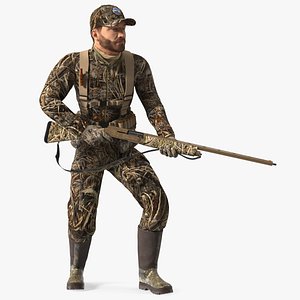 3D Creeping Hunter Man in Grass Camo Fur model