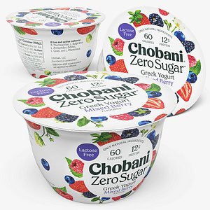 Chobani Zero Sugar Greek Yogurt Cup Sealed Mixed Berry 3D
