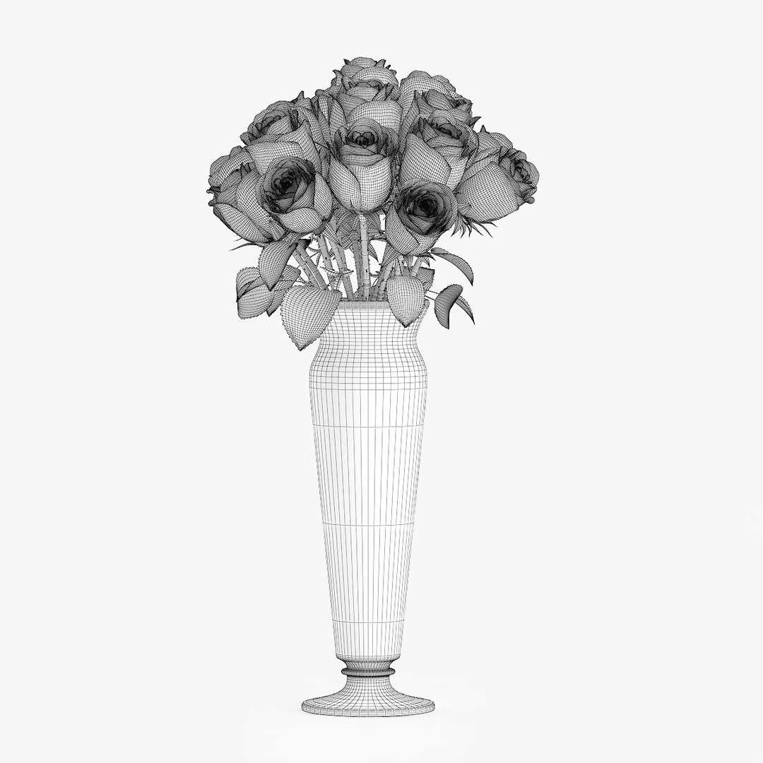 3d Model Bouquet Orange Roses Glass Vase