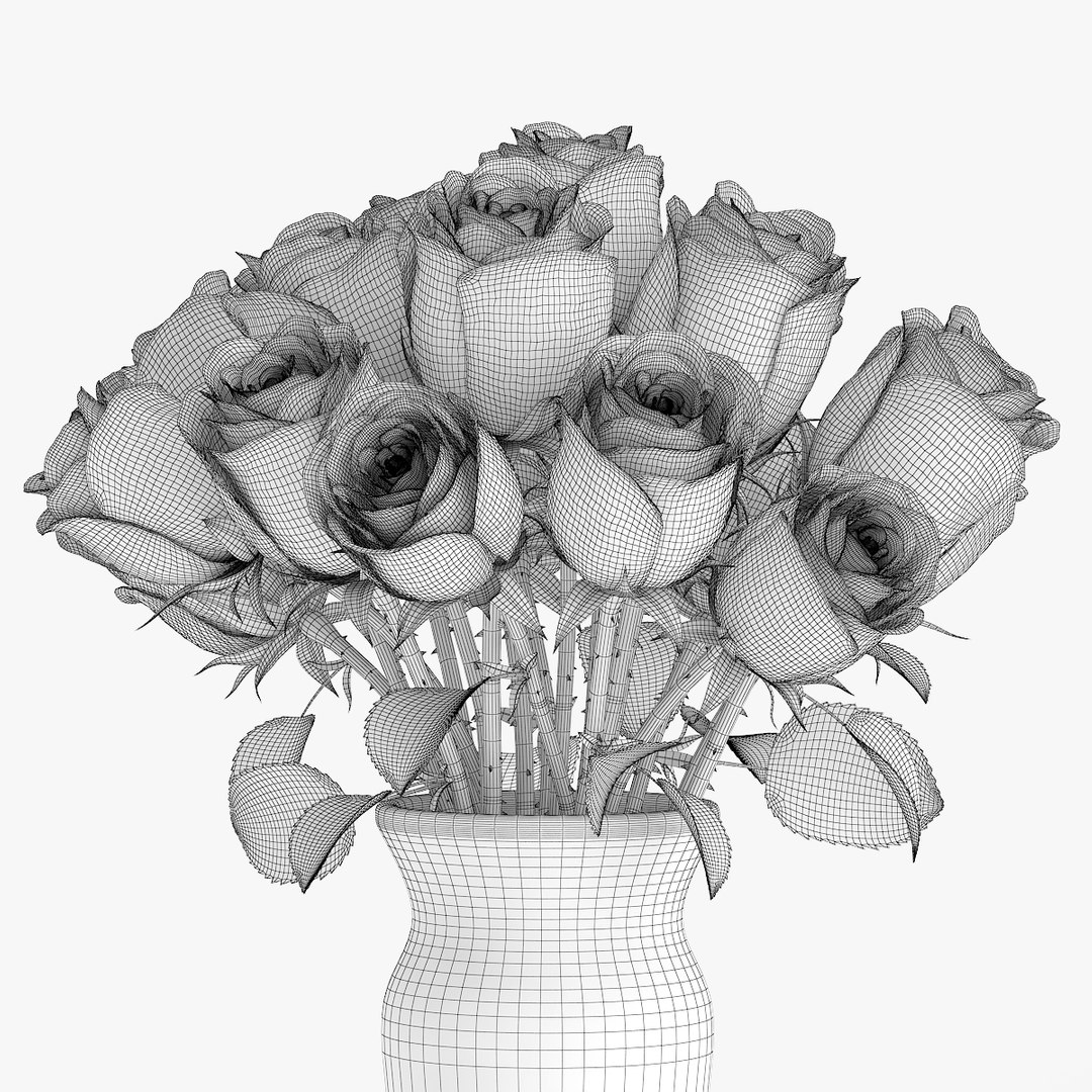 3d Model Bouquet Orange Roses Glass Vase