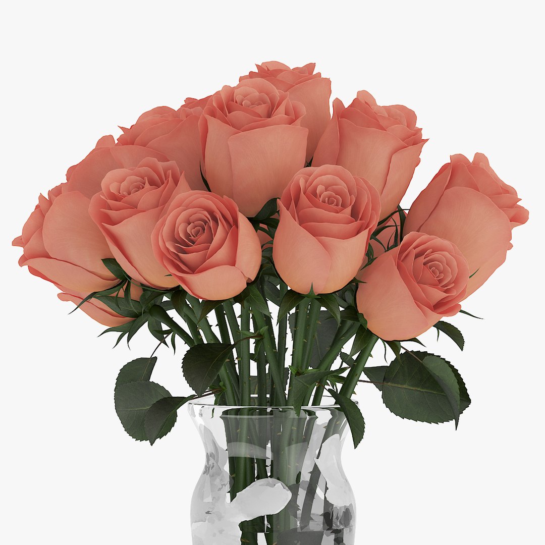3d Model Bouquet Orange Roses Glass Vase