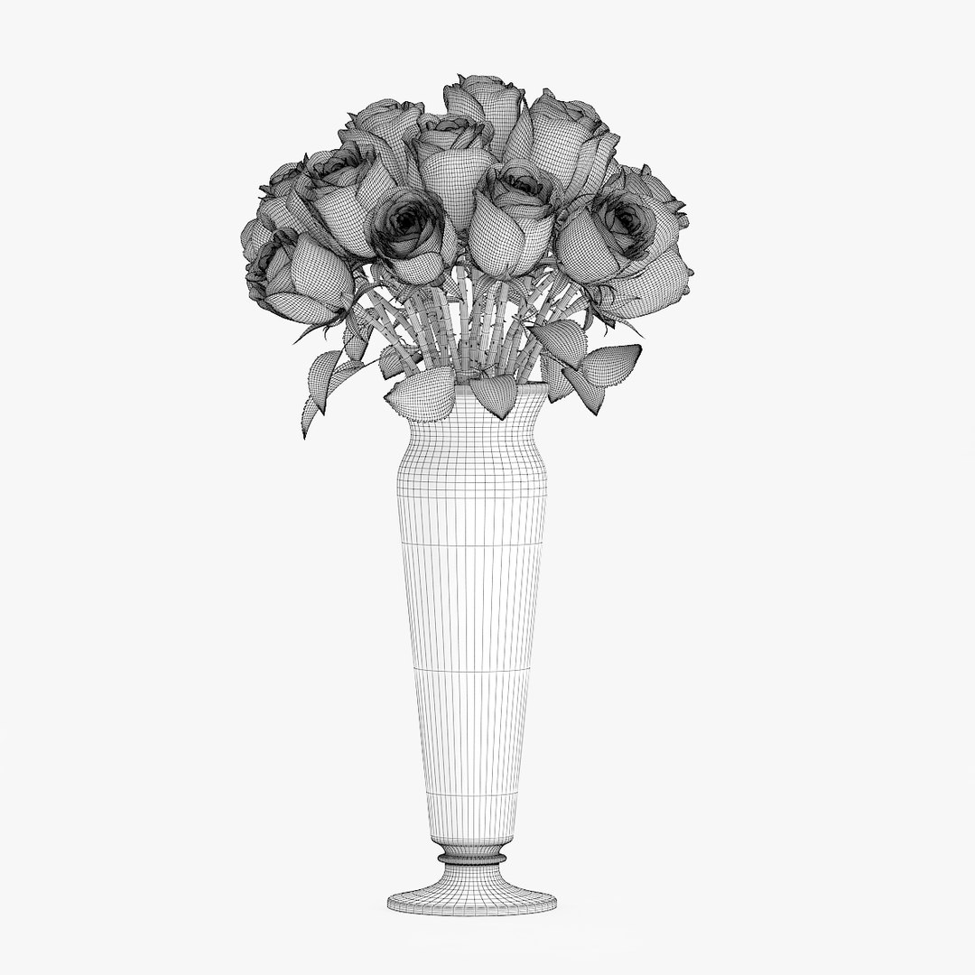 3d Model Bouquet Orange Roses Glass Vase