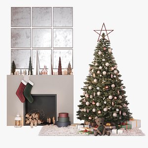 3D Decorated Christmas tree with decor