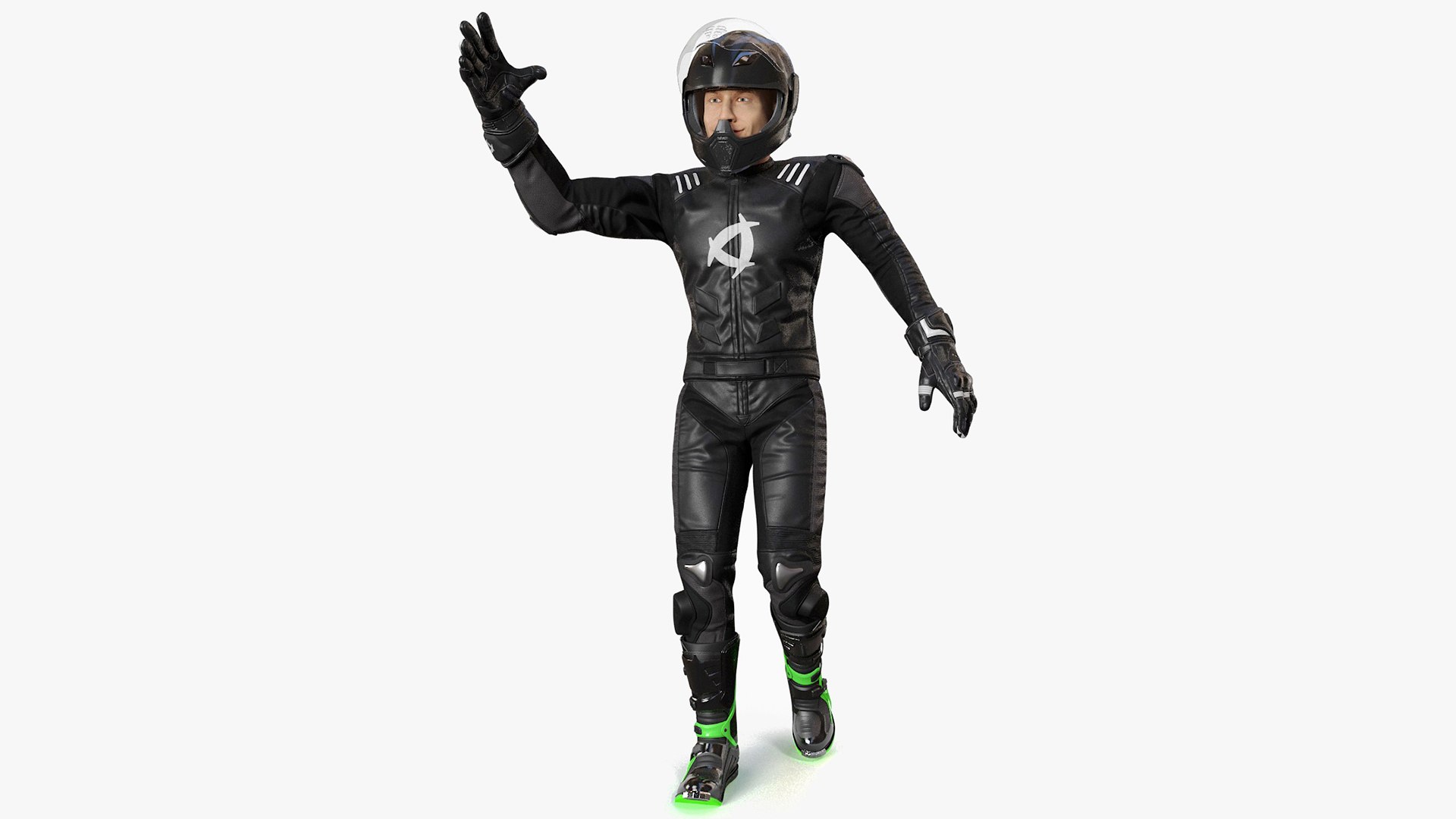 Bike Rider Wearing Protective Riderwear Rigged 3D model preview
