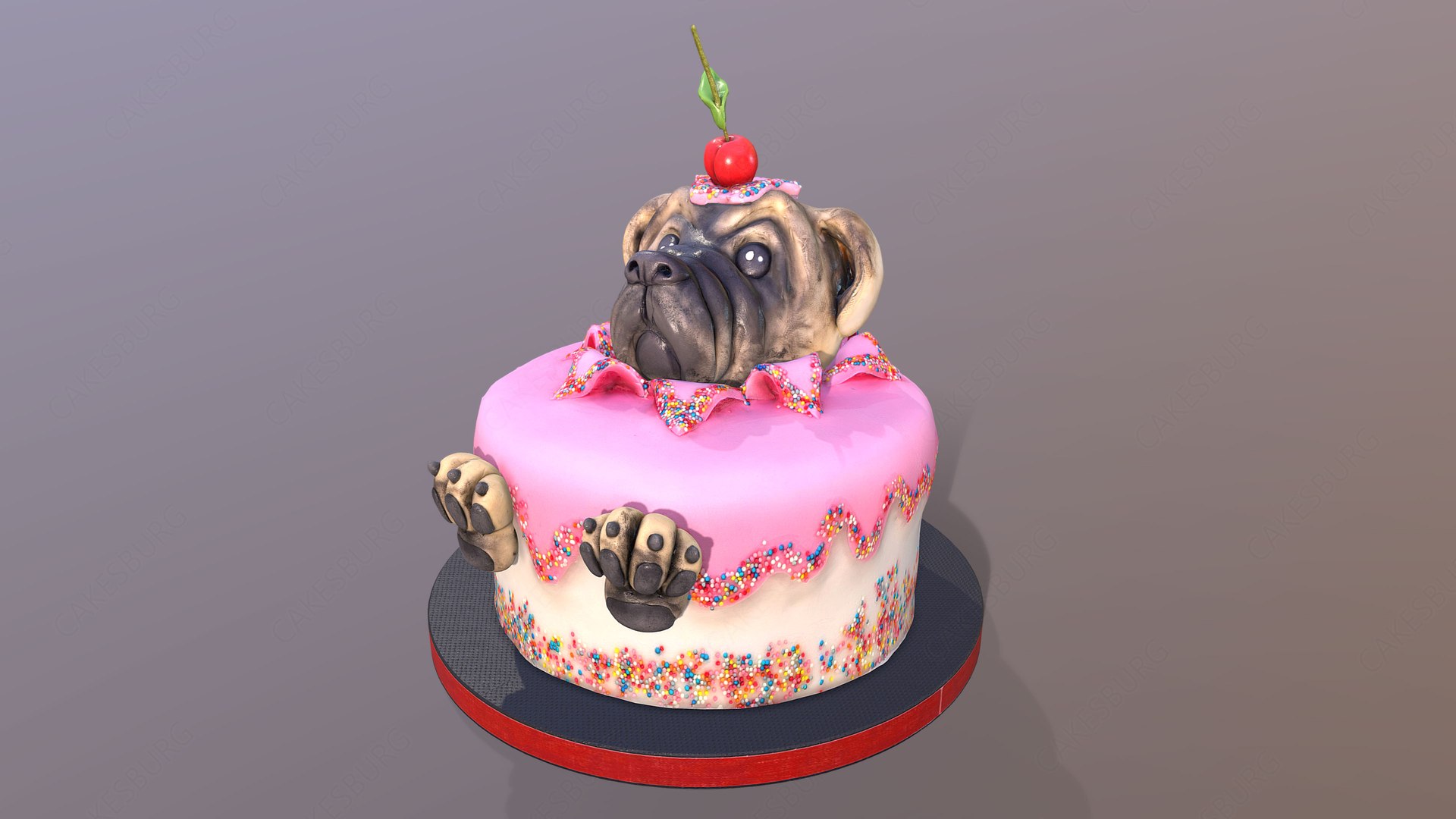 Cute Pug with a birthday cake