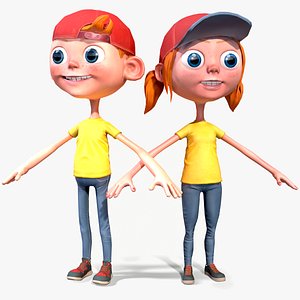3D model boy girl cartoon