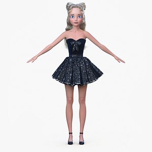 Cartoon Girl Blonde Short Dress Default Black