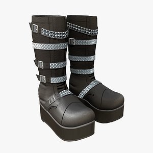 3D Black Mid Calf Platform Boots With Rivets