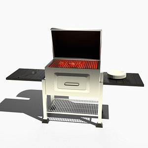 Charcoal BBQ Grill With Meat and Plates