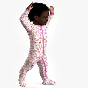 Little Dark Skin Girl in Full Bodysuit Fur Rigged