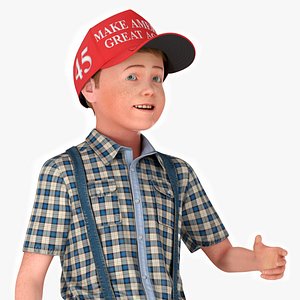 3D Realistic Vintage Boy in Trump Hat Fur