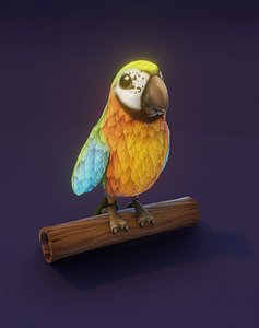 Cartoon Ara Parrot Blue-Yellow-Green Rigged 3D model