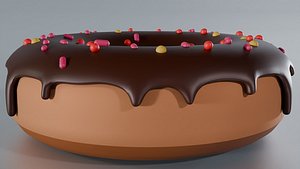 Delicious Dark Chocolate Dipped Donut Low Poly Game Ready 3D model