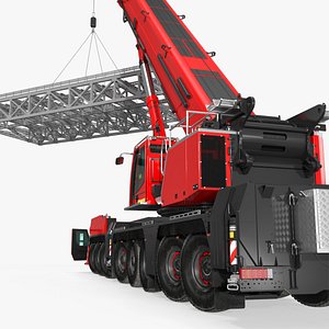 Mobile Telescopic Crane Lifting Load Red Rigged 3D model