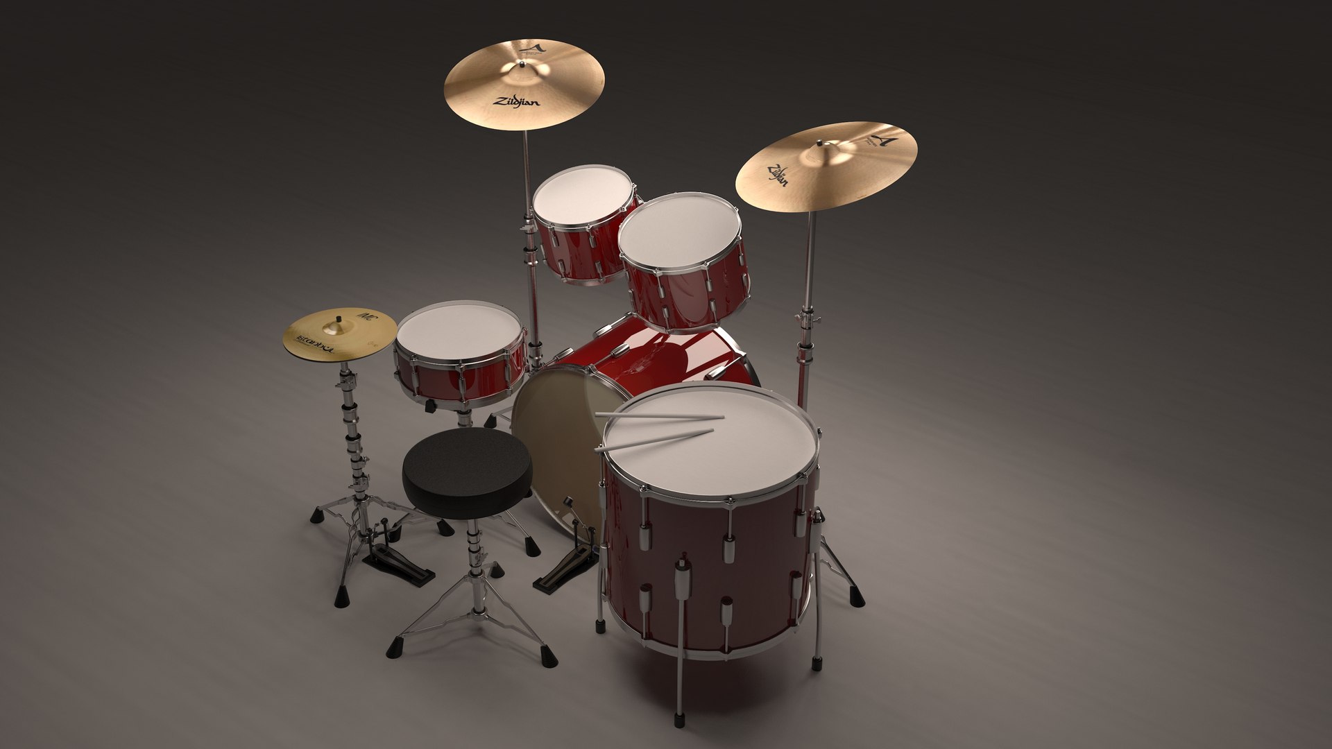 3D Drum Set Red Colour Model - TurboSquid 1844844