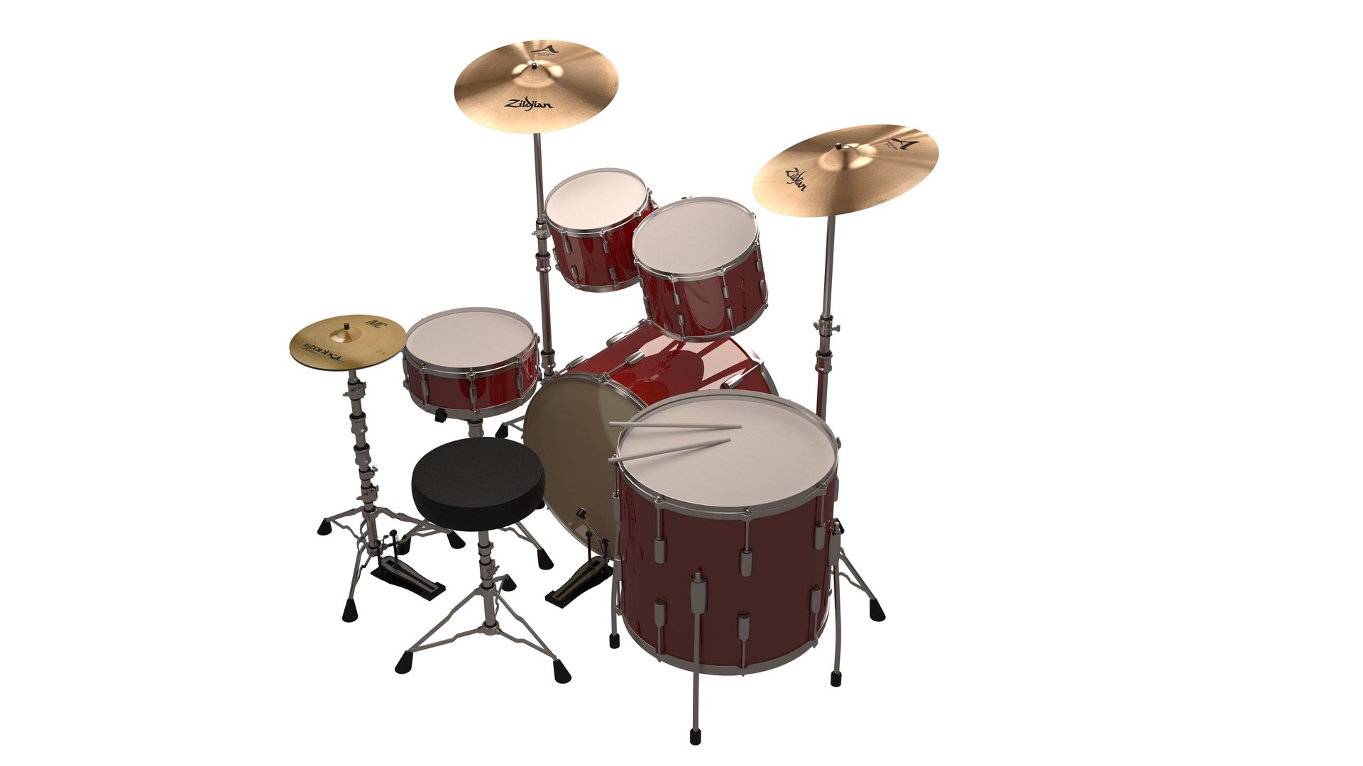 3D Drum Set Red Colour Model - TurboSquid 1844844