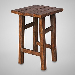 3D Wooden Medieval Chair - Lowpoly Old Tavern Stool model