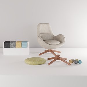 3D model Modern Fabric Swivel Armchair with Separate Cushions