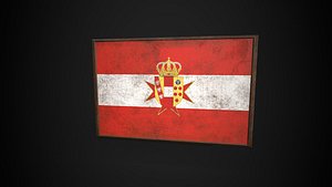 3D Old Picture Frame With Grand Duchy of Turcany  Flag - Game Ready PBR Low-poly 3D Model