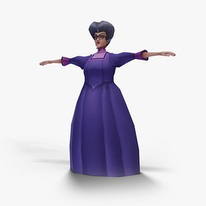 Stylized Elderly Woman Character 3D ModelCartoon Teacher  Witch Female in Purple Dress 3D