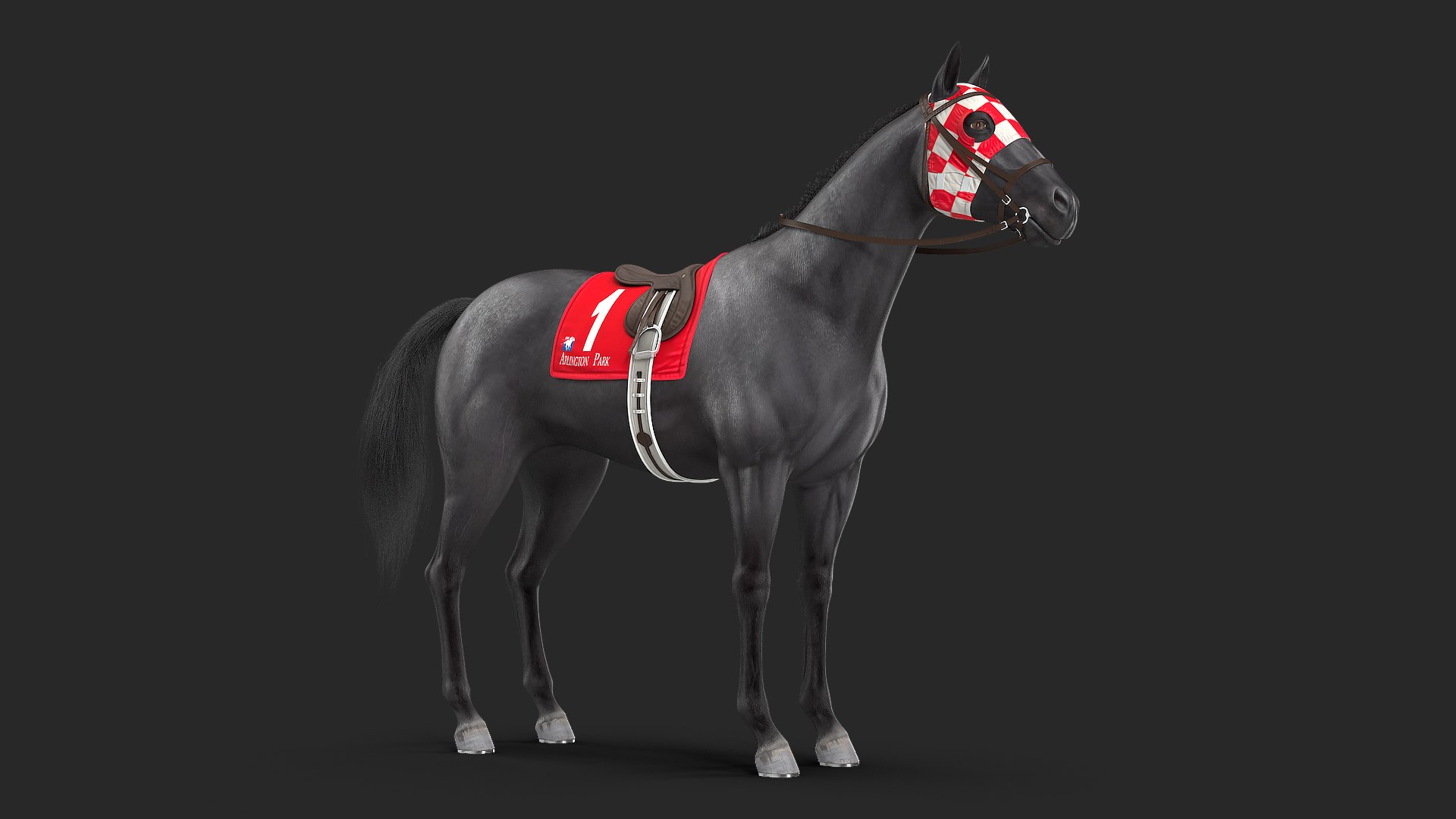 Black Racing Horse Fur 3D model preview