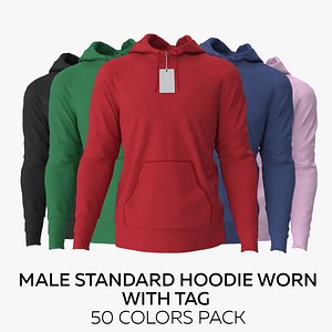 3D Male Standard Hoodie Worn With Tag 50 Colors Pack