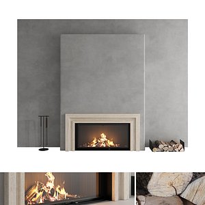 Decorative wall with fireplace set 61 3D