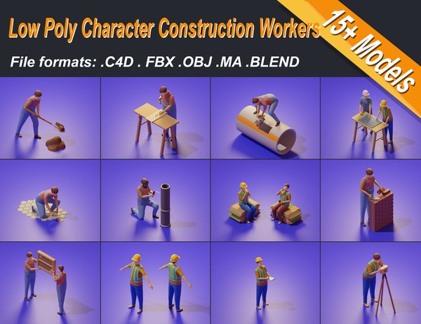 3D model Low Poly 3D Stylized Character Construction Workers Isometric