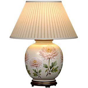 Chrysanthemum Porcelain Large Nightstand European Table Lamp 3D model model