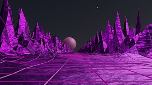 Retro-futuristic landscape 80s style animation Low-poly