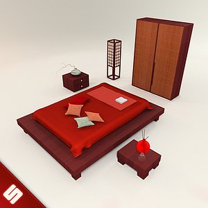 3d model of japanese bedroom set bed