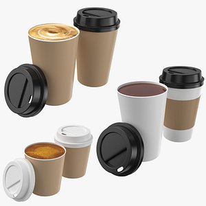 Drinks Paper Cups Collection 3D Model