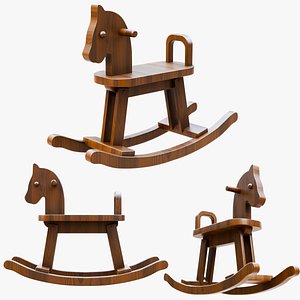 Children Wooden Rocking Horse Toy 3D