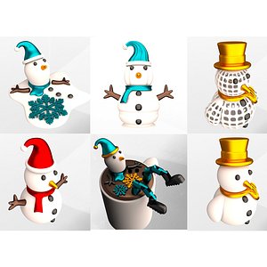 3D Christmas Snowman 3D Printable Collection Decor and Gift Models