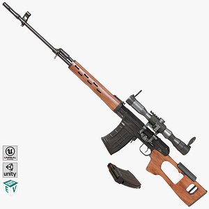 Sniper Rifle 01 Wood Rig All PBR Unity Ue Textures 3D model