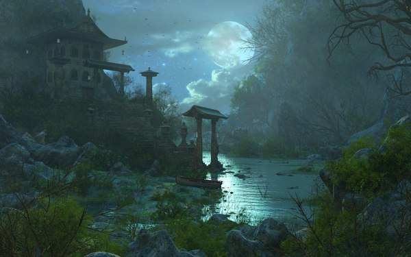 Fantasy Japan House MoonNight 3D