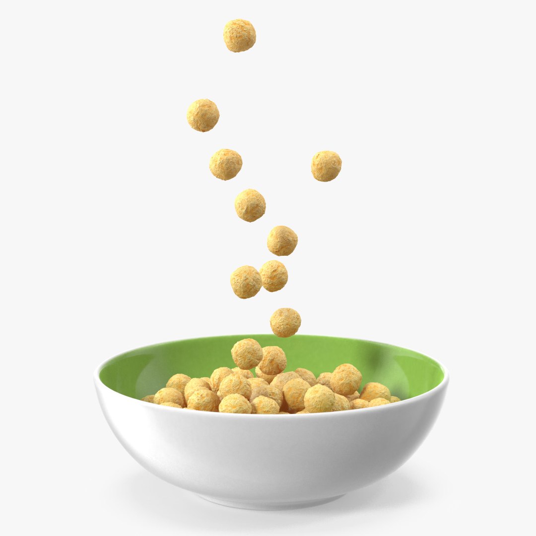 Cereal Balls Falling into Bowl 3D model preview